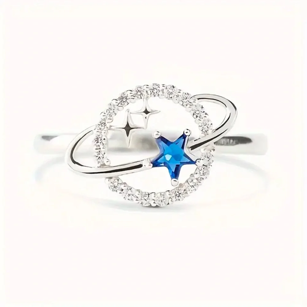 Star and Moon Ring, Planet and Star Ring, Cubic Zirconia Star and Planet Ring